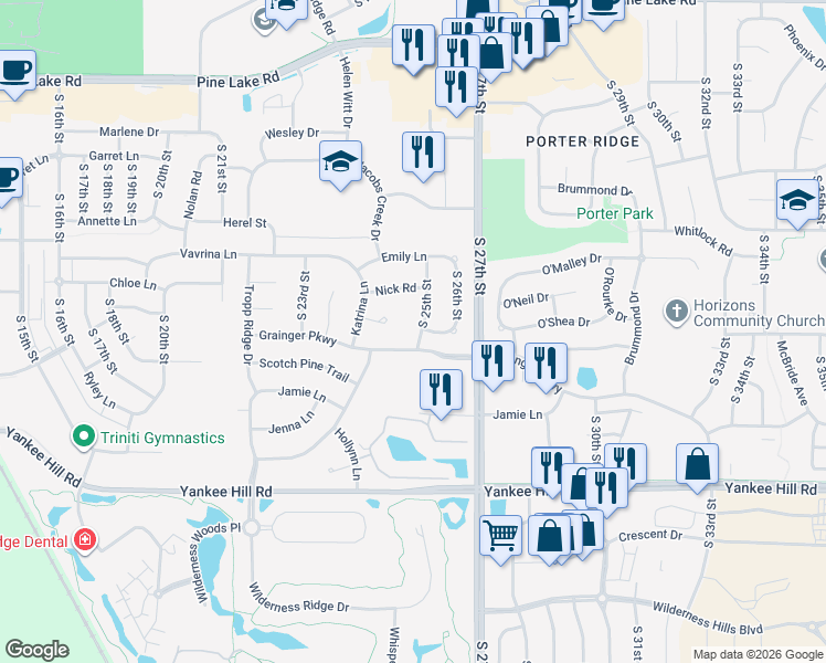 map of restaurants, bars, coffee shops, grocery stores, and more near 7855 South 25th Street in Lincoln