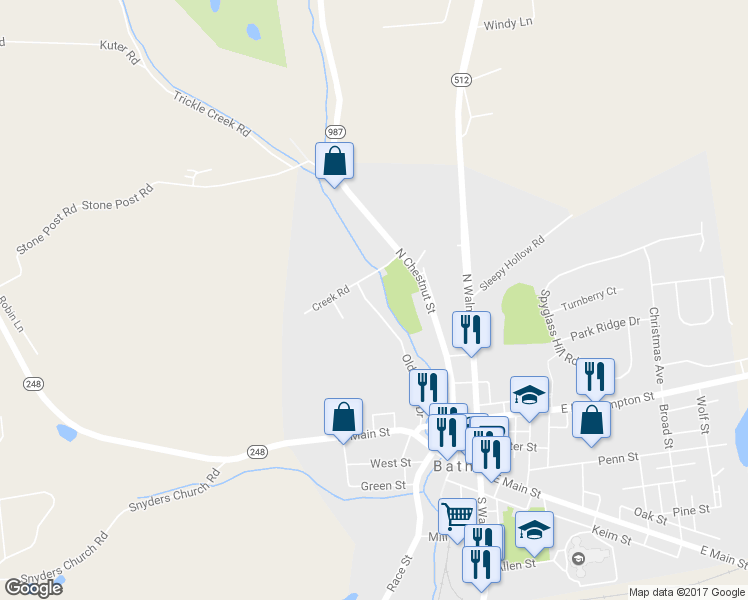 map of restaurants, bars, coffee shops, grocery stores, and more near 507 Old Forge Drive in Bath