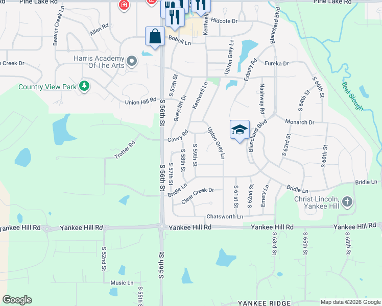 map of restaurants, bars, coffee shops, grocery stores, and more near 7927 S 59th St in Lincoln