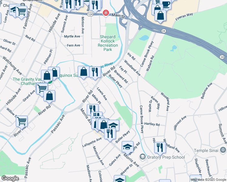 map of restaurants, bars, coffee shops, grocery stores, and more near 30 Greenfield Avenue in Summit