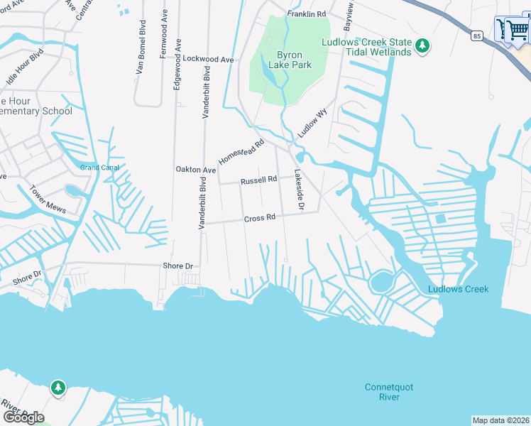 map of restaurants, bars, coffee shops, grocery stores, and more near 111 Cross Road in Oakdale