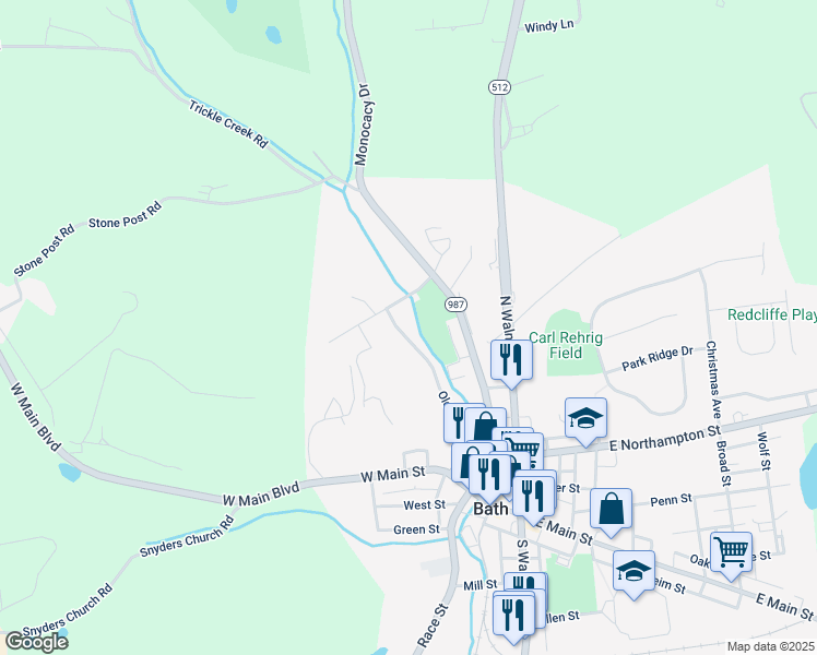 map of restaurants, bars, coffee shops, grocery stores, and more near 507 Old Forge Drive in Bath
