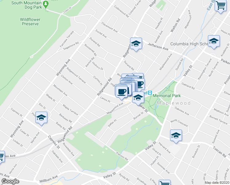 map of restaurants, bars, coffee shops, grocery stores, and more near 9 Everitt Place in Maplewood