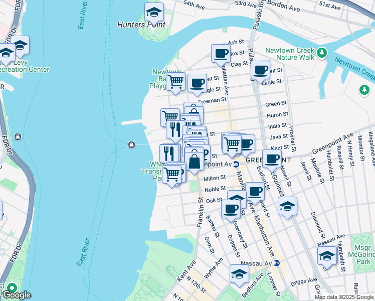map of restaurants, bars, coffee shops, grocery stores, and more near 122 West Street in Brooklyn