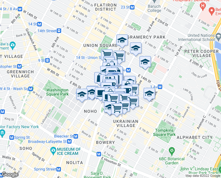 map of restaurants, bars, coffee shops, grocery stores, and more near in New York