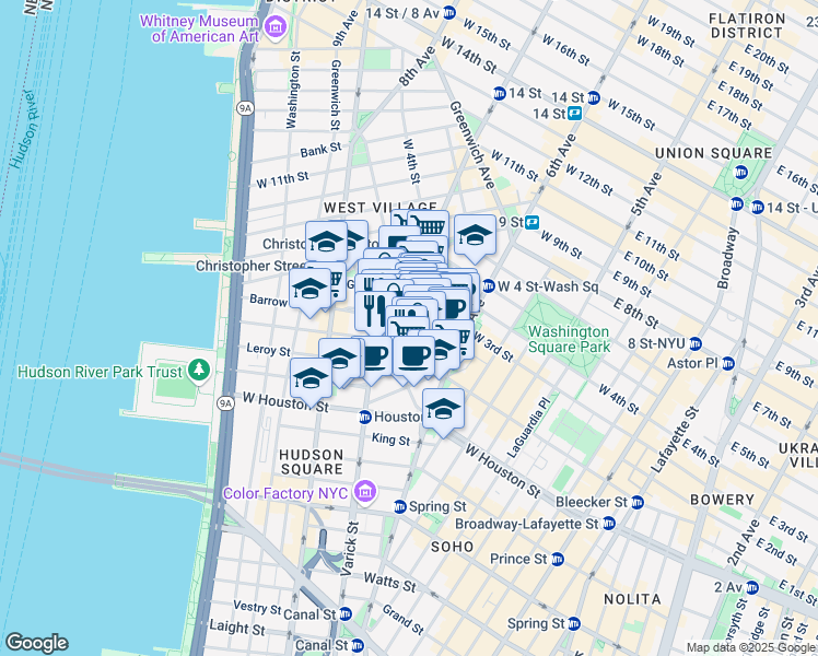 map of restaurants, bars, coffee shops, grocery stores, and more near in New York