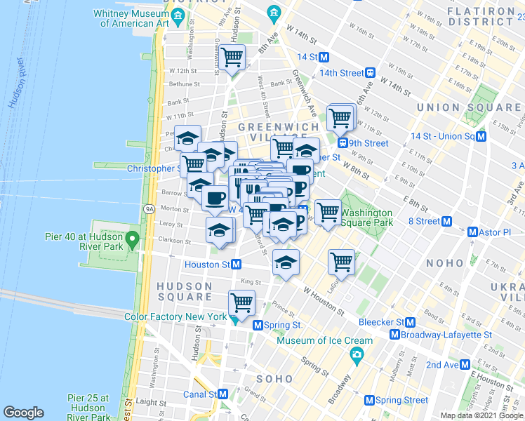 map of restaurants, bars, coffee shops, grocery stores, and more near in New York
