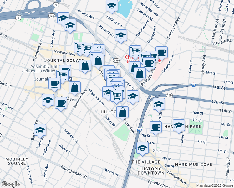 map of restaurants, bars, coffee shops, grocery stores, and more near in Jersey City