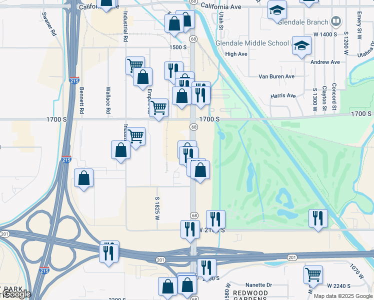 map of restaurants, bars, coffee shops, grocery stores, and more near 1788 South Redwood Road in Salt Lake City