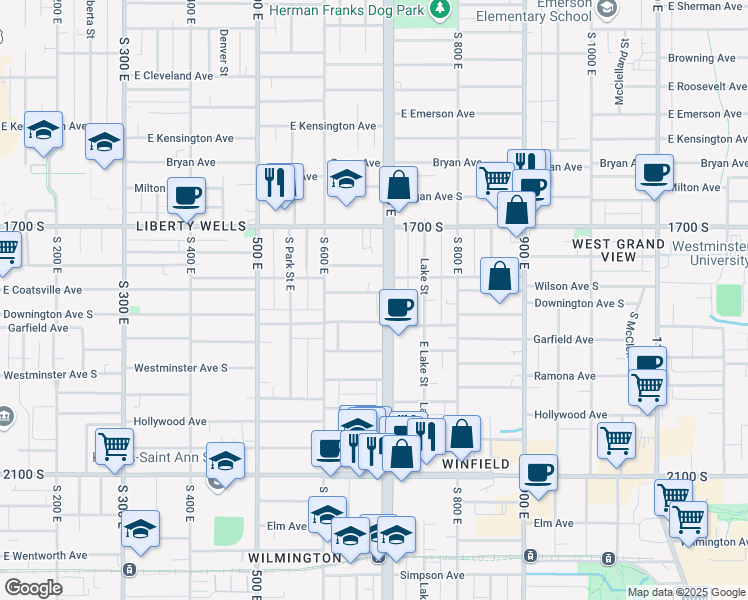 map of restaurants, bars, coffee shops, grocery stores, and more near 670 East Coatsville Avenue in Salt Lake City