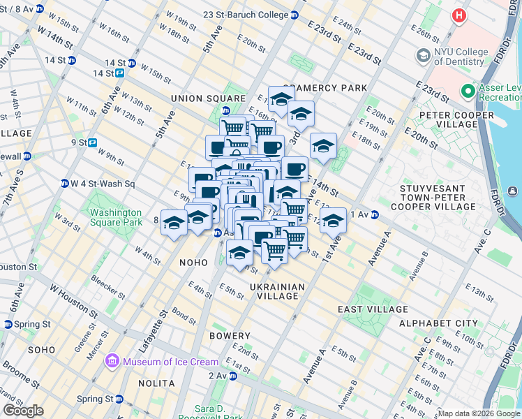 map of restaurants, bars, coffee shops, grocery stores, and more near in New York