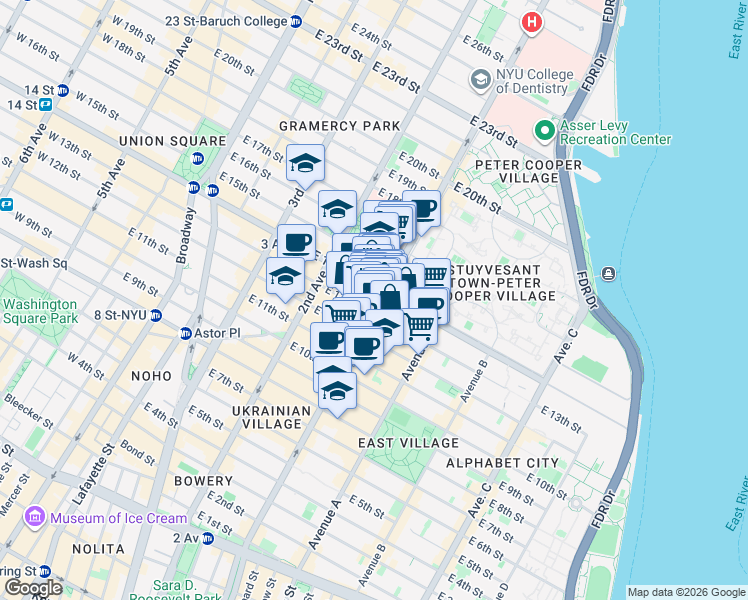 map of restaurants, bars, coffee shops, grocery stores, and more near in New York