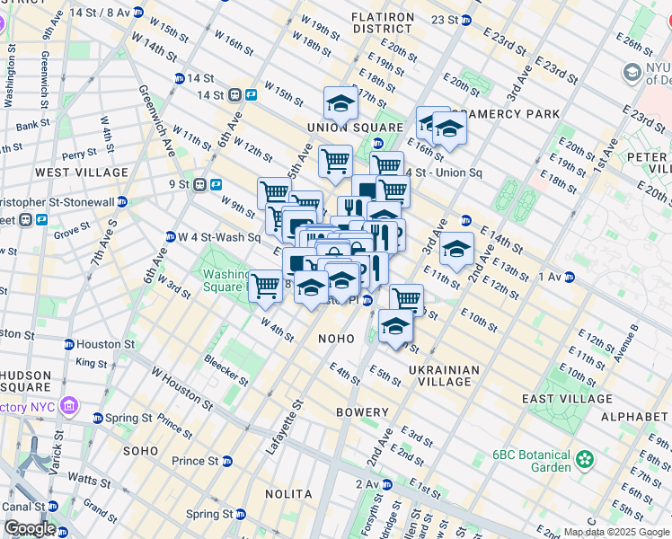 map of restaurants, bars, coffee shops, grocery stores, and more near 82 East 9th Street in New York