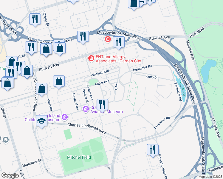 map of restaurants, bars, coffee shops, grocery stores, and more near 353 Harmon Avenue in Garden City