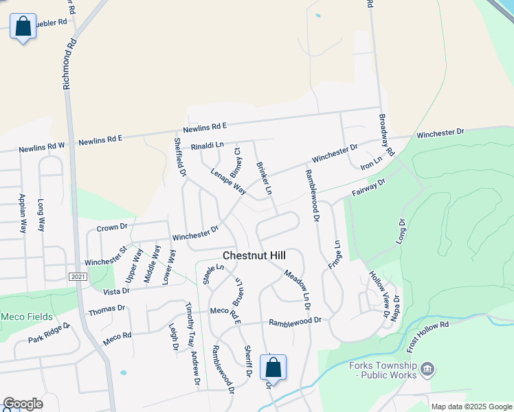 map of restaurants, bars, coffee shops, grocery stores, and more near 2744 Lenape Way in Easton