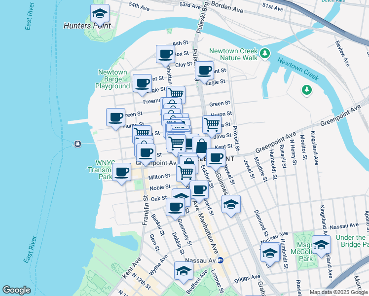 map of restaurants, bars, coffee shops, grocery stores, and more near 925 Manhattan Avenue in Brooklyn