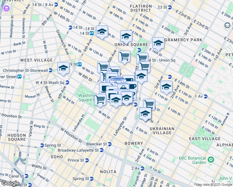 map of restaurants, bars, coffee shops, grocery stores, and more near 58 East 8th Street in New York