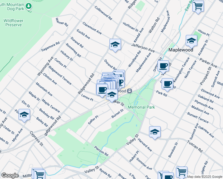 map of restaurants, bars, coffee shops, grocery stores, and more near 6 Highland Place in Maplewood