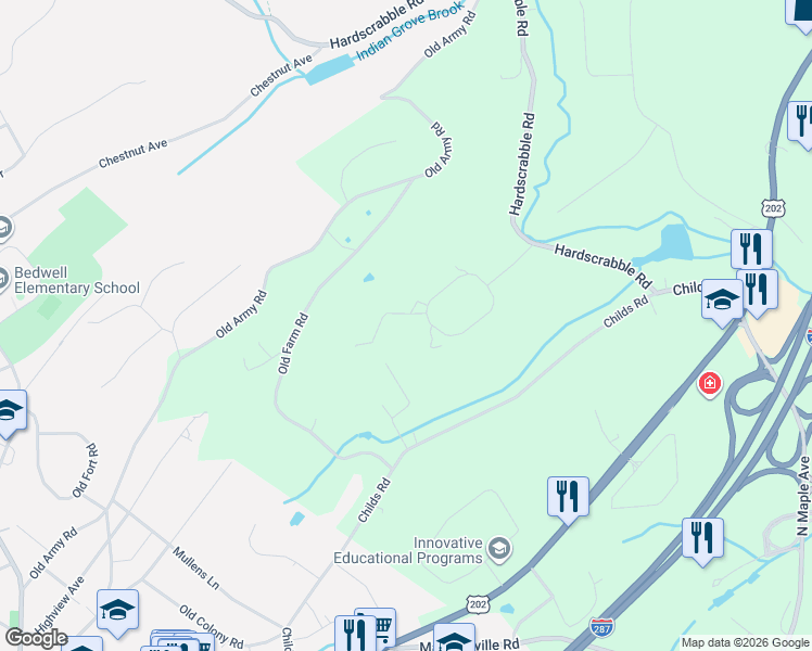 map of restaurants, bars, coffee shops, grocery stores, and more near 115 Childs Road in Basking Ridge