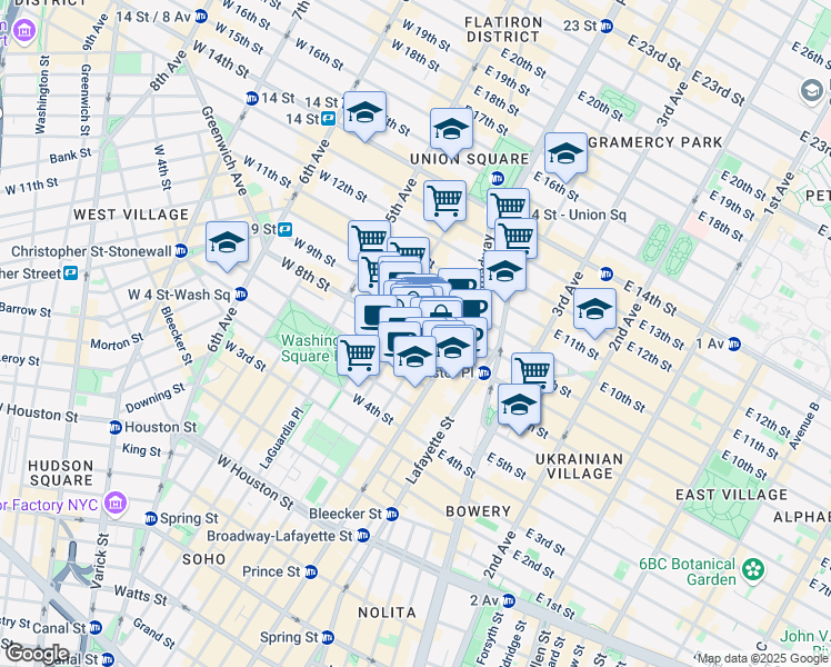 map of restaurants, bars, coffee shops, grocery stores, and more near 58 East 8th Street in New York