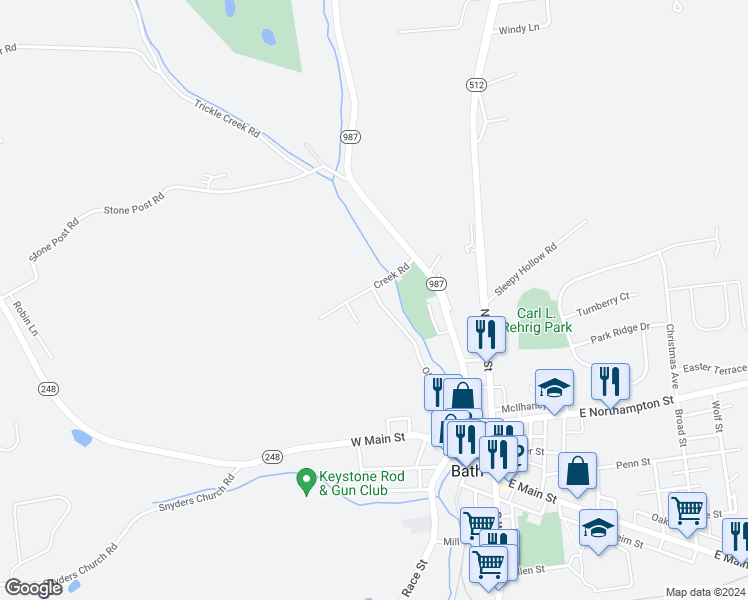 map of restaurants, bars, coffee shops, grocery stores, and more near 518 Old Forge Drive in Bath