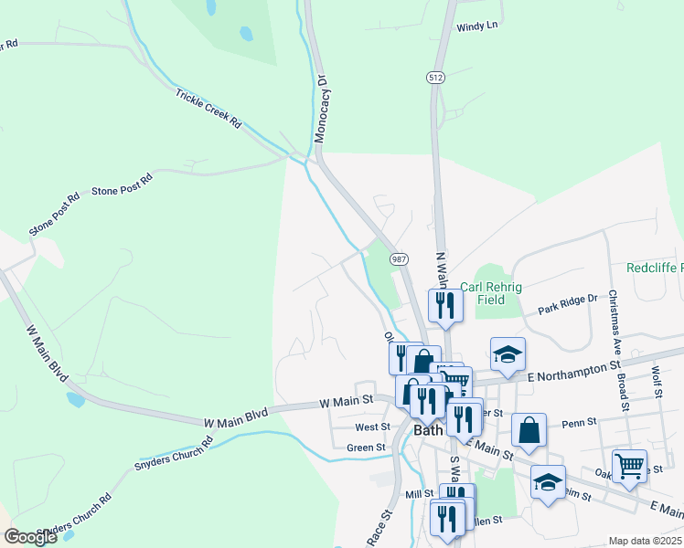 map of restaurants, bars, coffee shops, grocery stores, and more near 518 Old Forge Drive in Bath