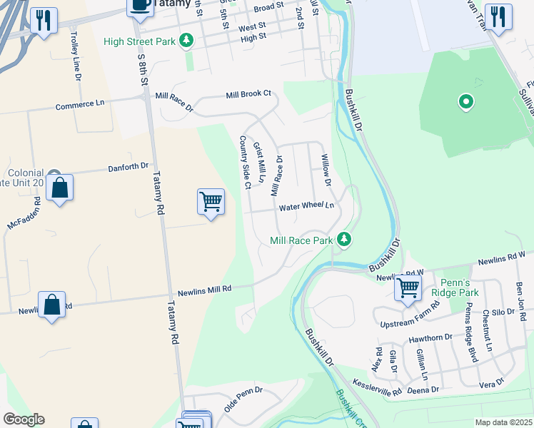 map of restaurants, bars, coffee shops, grocery stores, and more near 44 Water Wheel Lane in Easton
