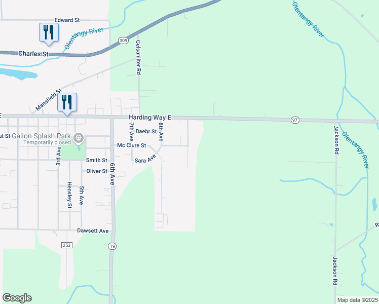 map of restaurants, bars, coffee shops, grocery stores, and more near 152 Easton Way in Galion