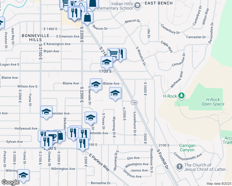 map of restaurants, bars, coffee shops, grocery stores, and more near 2456 Wilson Avenue South in Salt Lake City