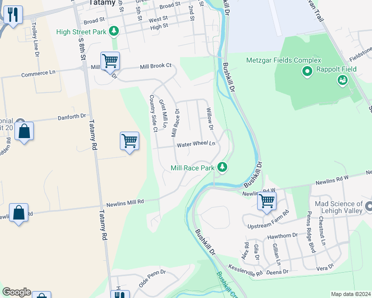 map of restaurants, bars, coffee shops, grocery stores, and more near 2 Orchid Court in Easton