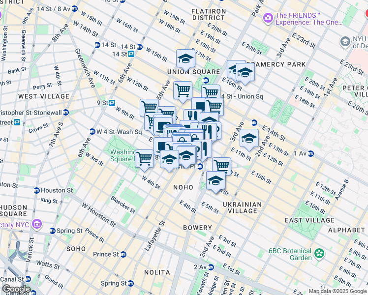 map of restaurants, bars, coffee shops, grocery stores, and more near 770 Broadway in New York