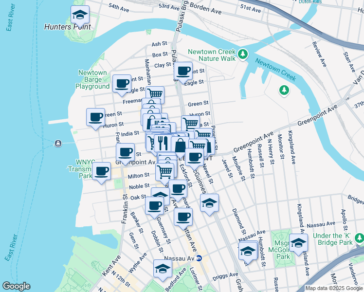 map of restaurants, bars, coffee shops, grocery stores, and more near 178 Greenpoint Avenue in Brooklyn