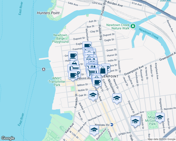 map of restaurants, bars, coffee shops, grocery stores, and more near 925 Manhattan Avenue in Brooklyn