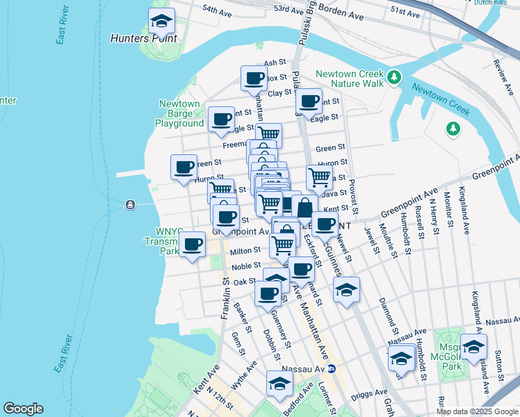 map of restaurants, bars, coffee shops, grocery stores, and more near 925 Manhattan Avenue in Brooklyn