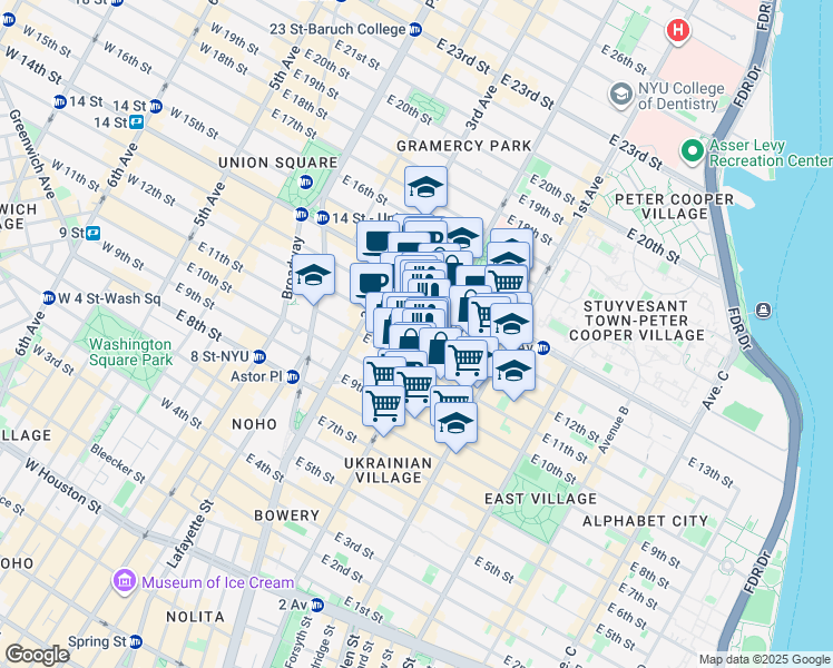 map of restaurants, bars, coffee shops, grocery stores, and more near in New York