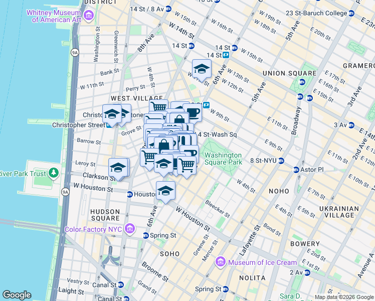 map of restaurants, bars, coffee shops, grocery stores, and more near in New York