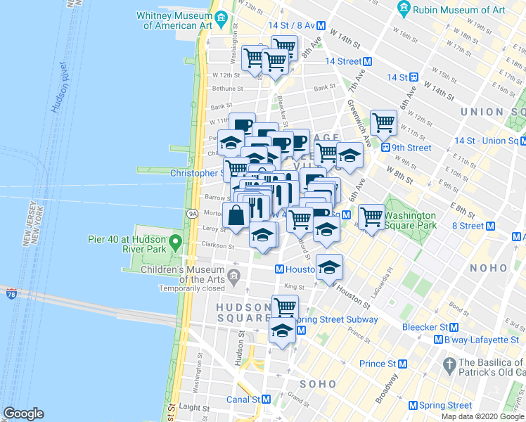 map of restaurants, bars, coffee shops, grocery stores, and more near in New York