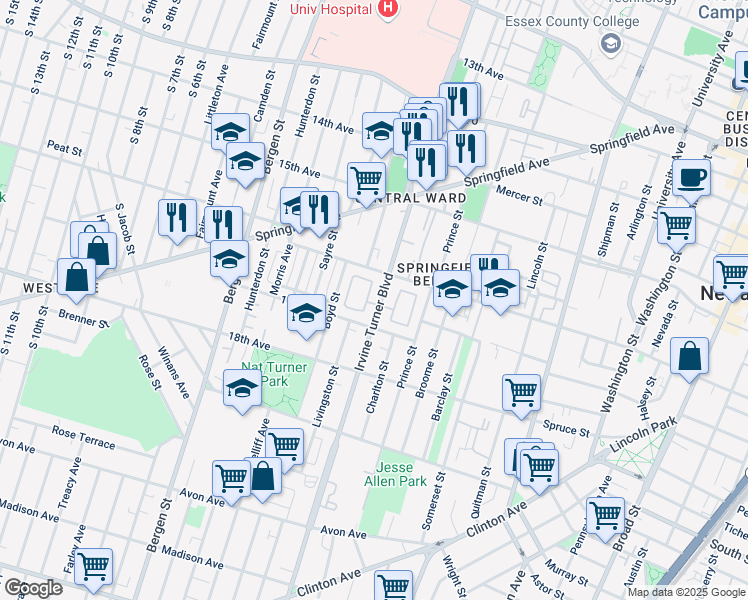map of restaurants, bars, coffee shops, grocery stores, and more near in Newark