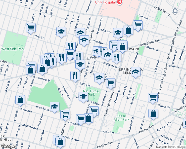 map of restaurants, bars, coffee shops, grocery stores, and more near 86 17th Avenue in Newark