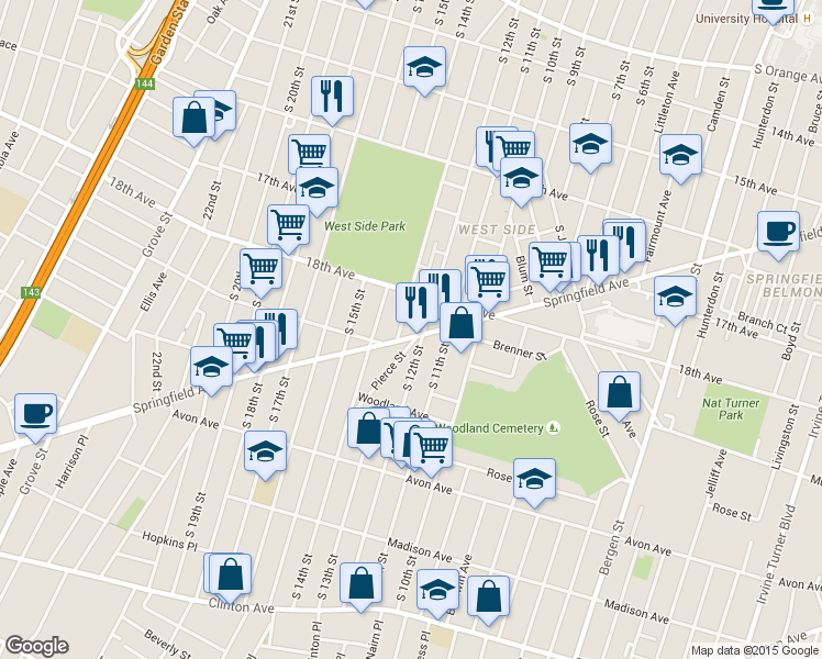 map of restaurants, bars, coffee shops, grocery stores, and more near in Newark
