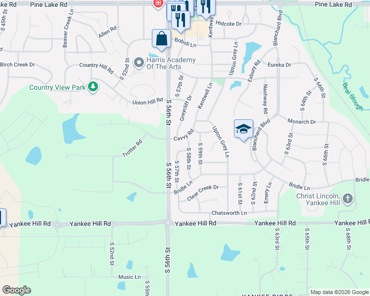 map of restaurants, bars, coffee shops, grocery stores, and more near 8008 South 57th Street in Lincoln