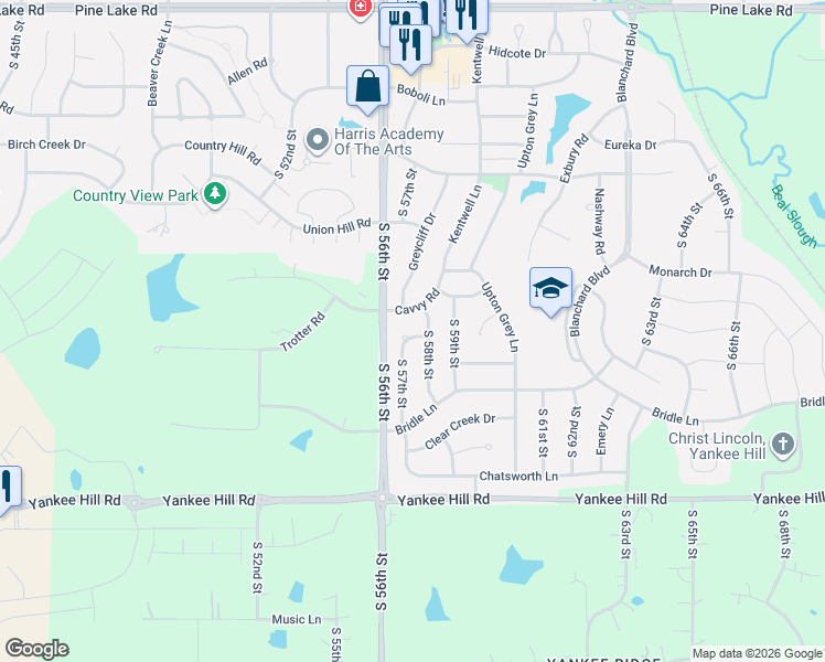 map of restaurants, bars, coffee shops, grocery stores, and more near 8008 South 57th Street in Lincoln
