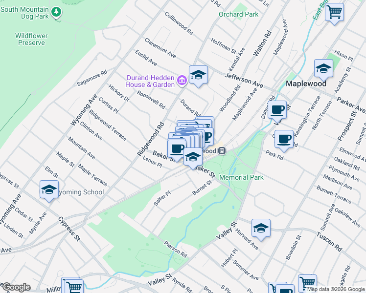 map of restaurants, bars, coffee shops, grocery stores, and more near 6 Highland Place in Maplewood