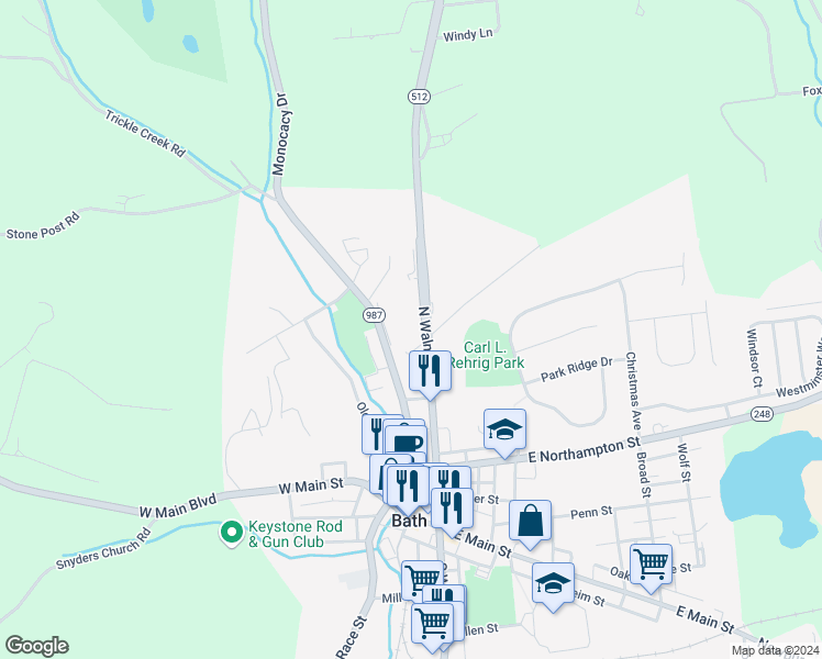 map of restaurants, bars, coffee shops, grocery stores, and more near in Bath