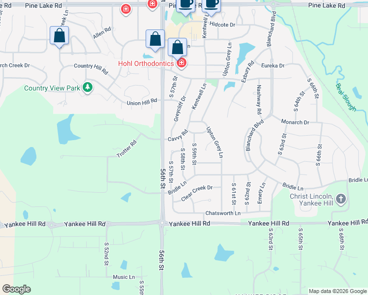 map of restaurants, bars, coffee shops, grocery stores, and more near 7927 South 59th Street in Lincoln