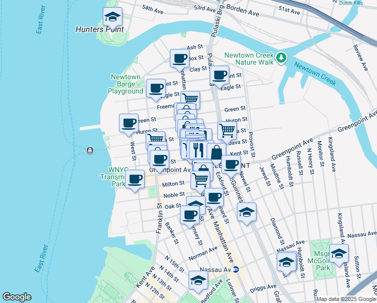 map of restaurants, bars, coffee shops, grocery stores, and more near 925 Manhattan Avenue in Brooklyn