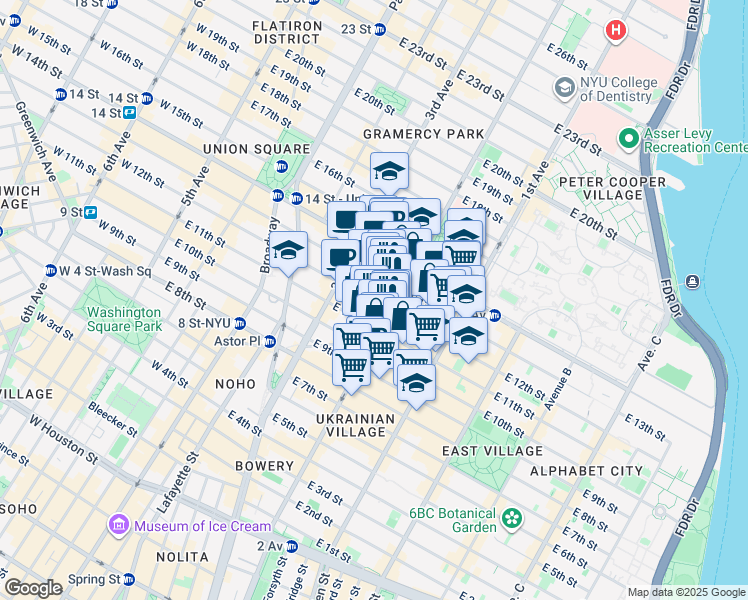 map of restaurants, bars, coffee shops, grocery stores, and more near in New York