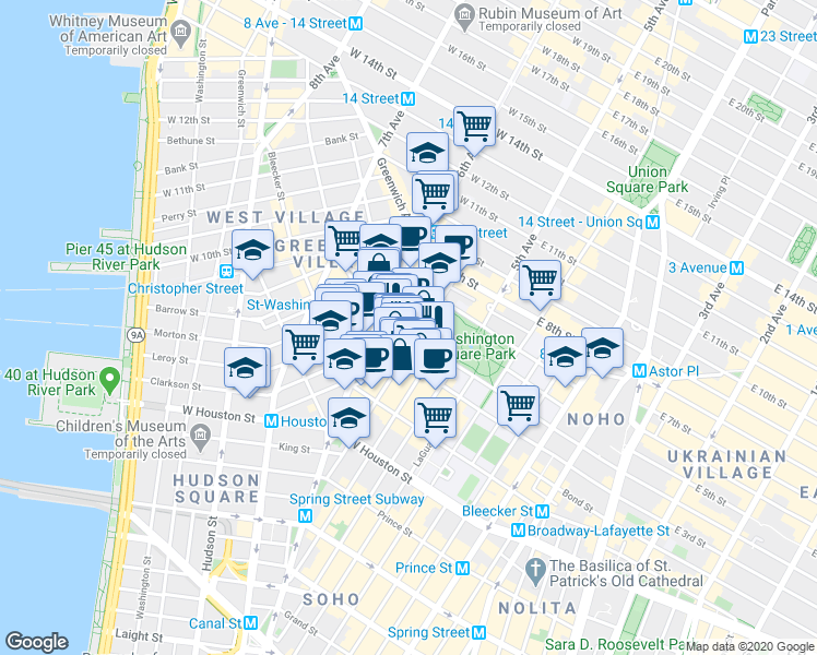 map of restaurants, bars, coffee shops, grocery stores, and more near in New York