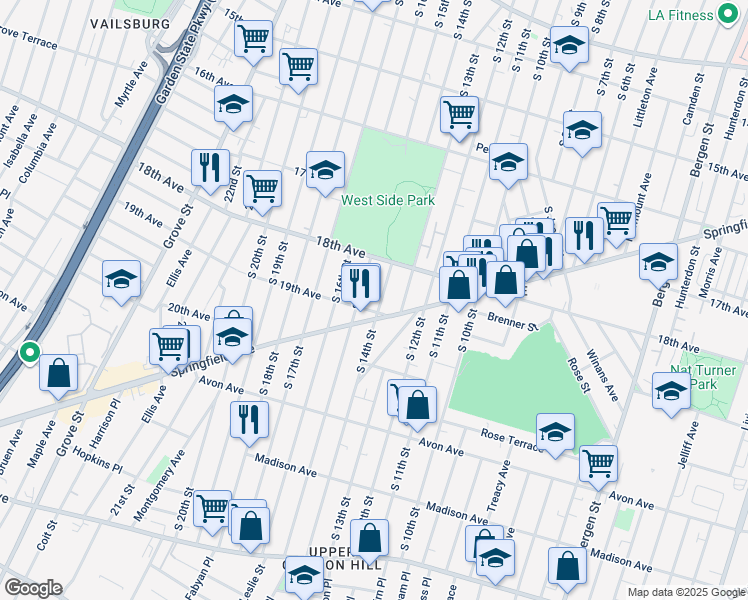 map of restaurants, bars, coffee shops, grocery stores, and more near in Newark