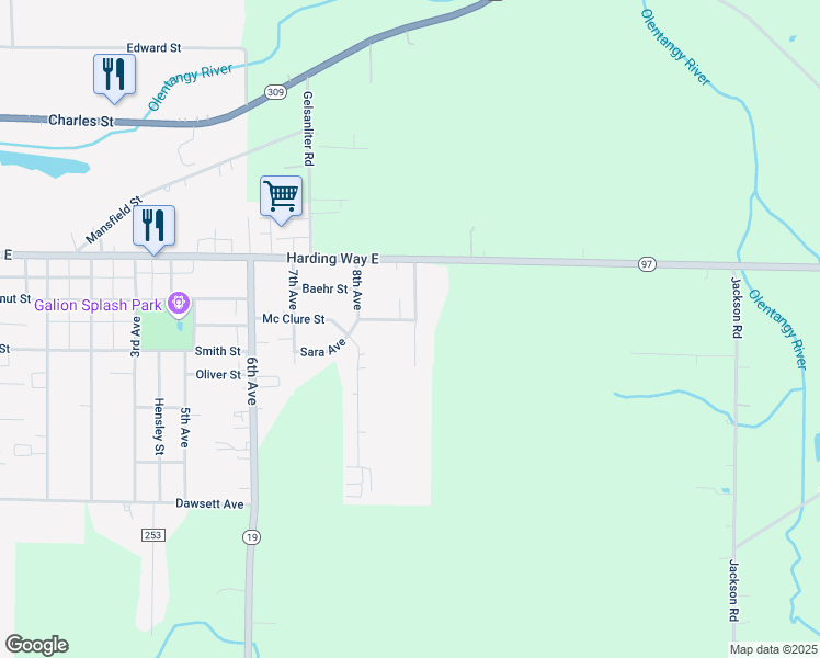 map of restaurants, bars, coffee shops, grocery stores, and more near 152 Easton Way in Galion